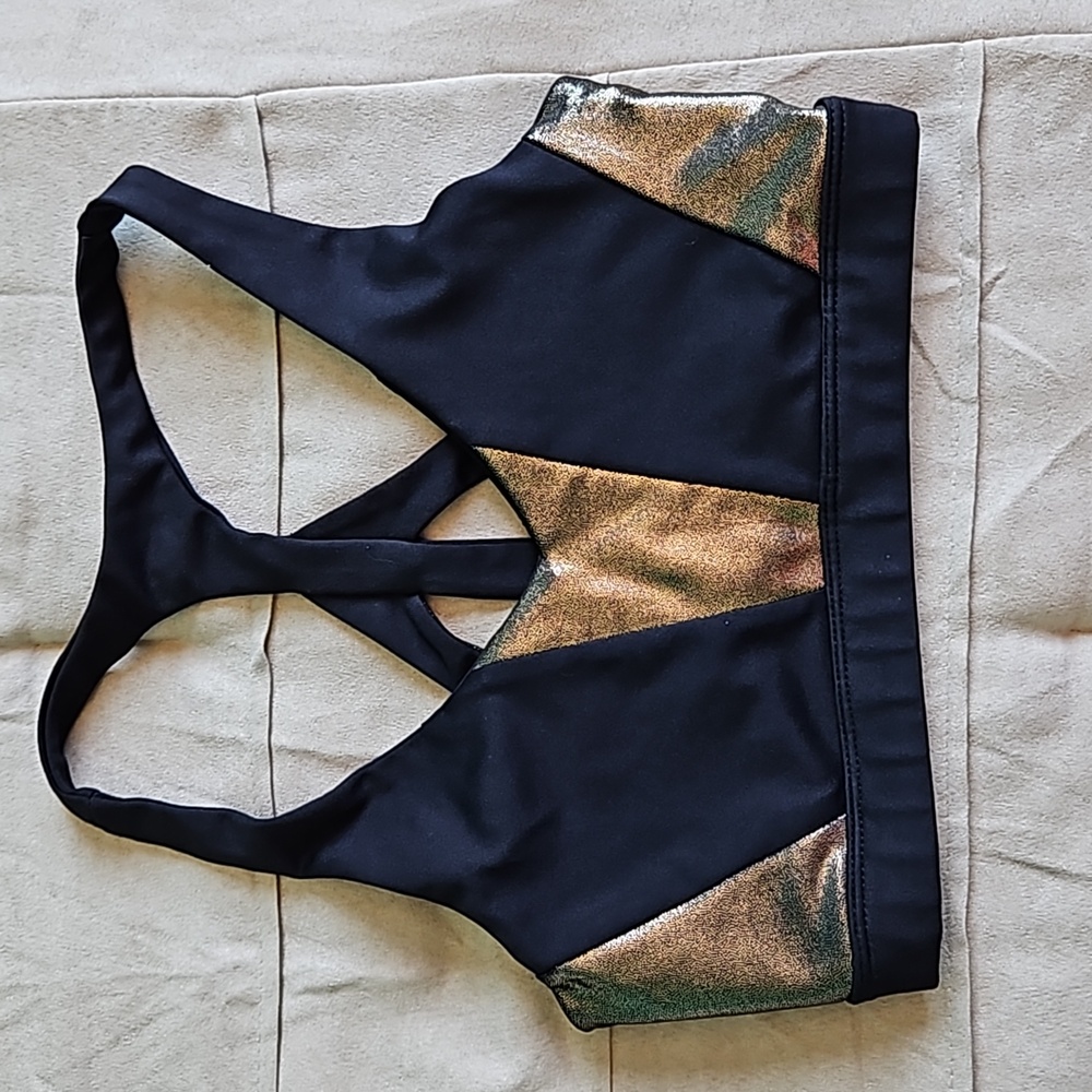 Aeropastale Black/Gold S Strappy back sports bra